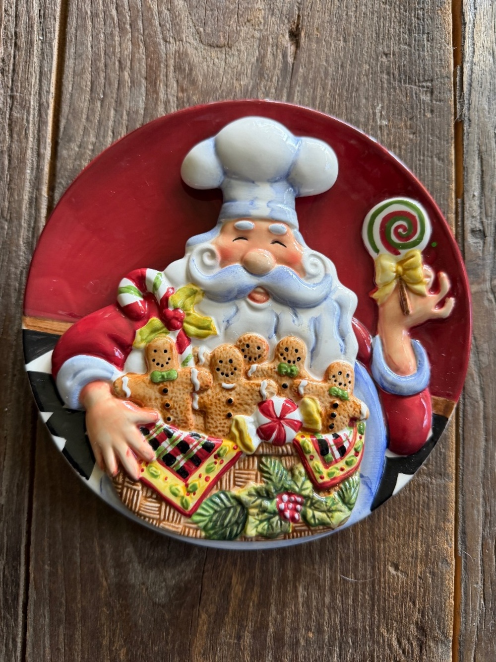 Ganz Christmas Wall Plaque Plate w/ Chef Santa and cookies 3D